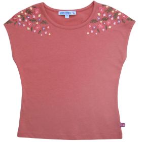 T-Shirt "Blumenstickerei" rotrosa 